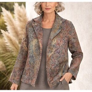 Bryn Walker Womens Blazer Small Metallic Italian Tapestry Open Front Jacket